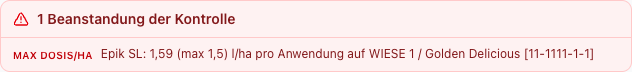 Hinweis-Banner mit Grund der Beanstandung in der Buchung